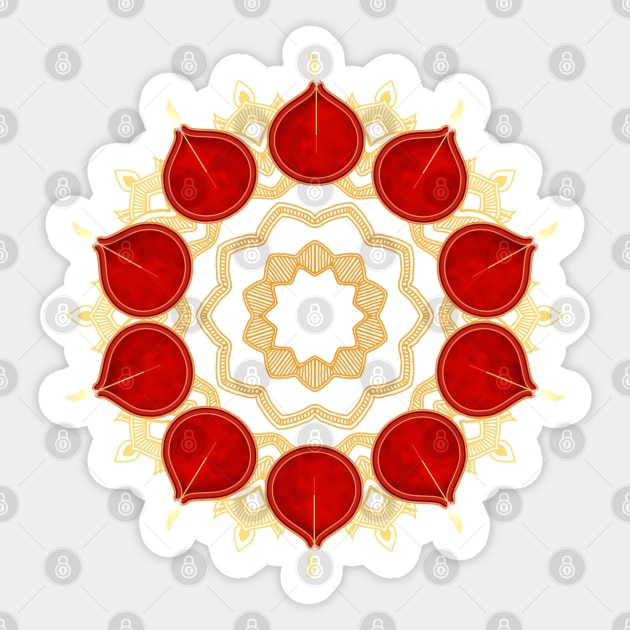 Diwali Burnt Orange Diyas on Gold Mandala Sticker by HolidayBug